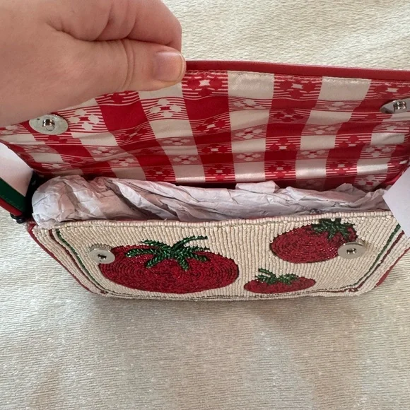 STAUD Tommy Tomato Red and White Beaded Women's Bag NWT - Picture 9 of 9